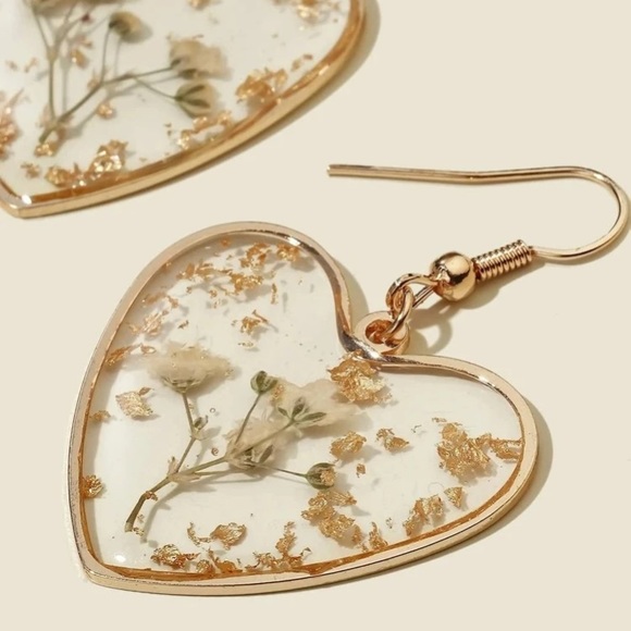 🌻 Last One!! Golden Flower & Heart Drop Earrings - Picture 3 of 3